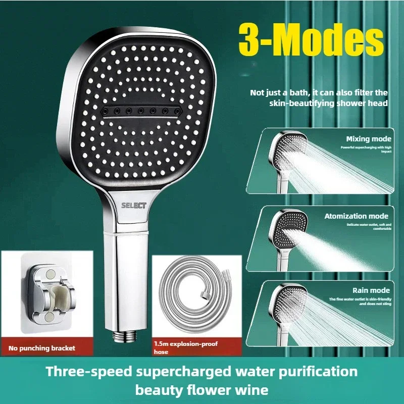 Soffione doccia ad alta pressione a 3 modalità Soffioni doccia a risparmio idrico Spruzzatore per massaggio ad acqua regolabile Accessori per il bagno di casa