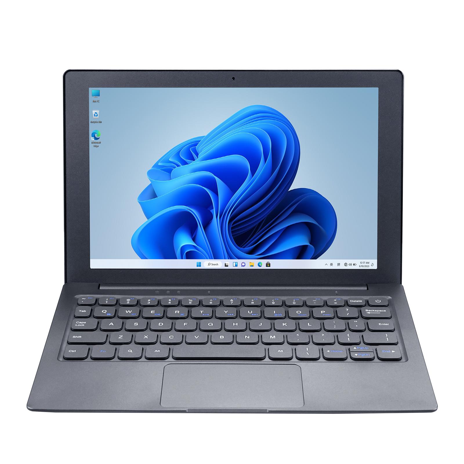 Computador portátil de 10,1 polegadas Windows 10 OS pré-instalado Quad Core 8 GB + 64 GB Netbook HDMI Webcam Office (preto)