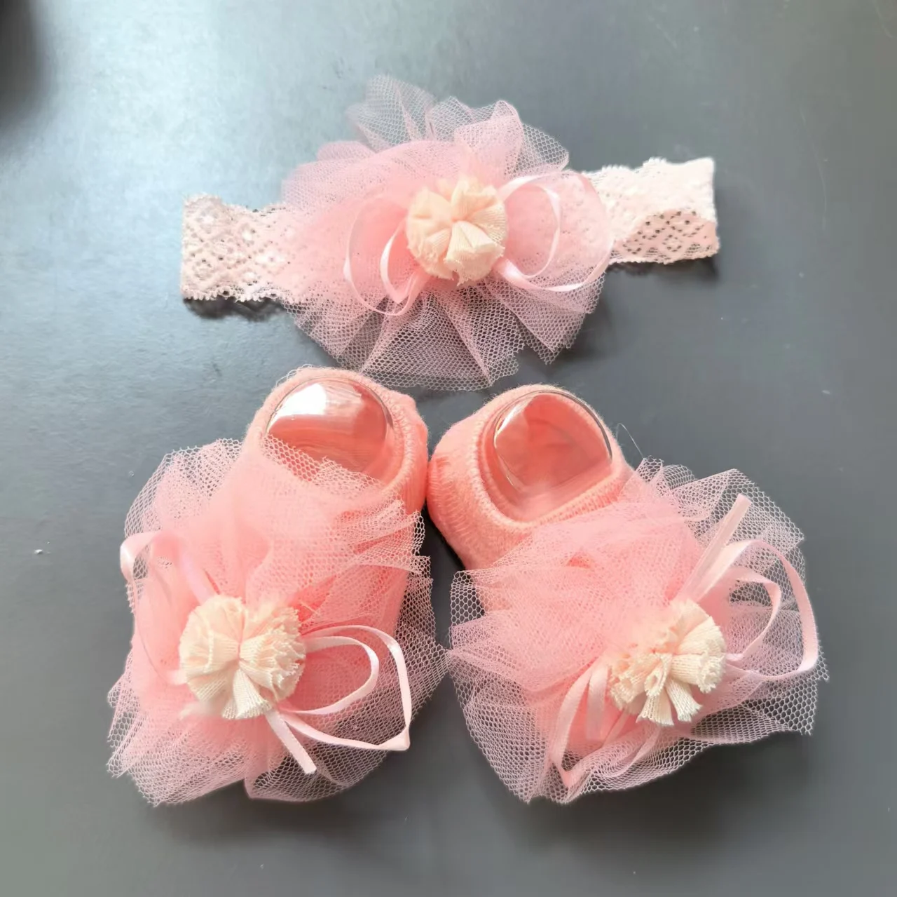 Conjunto de meias para cabeça de bebê, faixa de cabeça macia e confortável, faixa de cabeça com flor de coroa de bebê, meias de barco para crianças, meias de chão