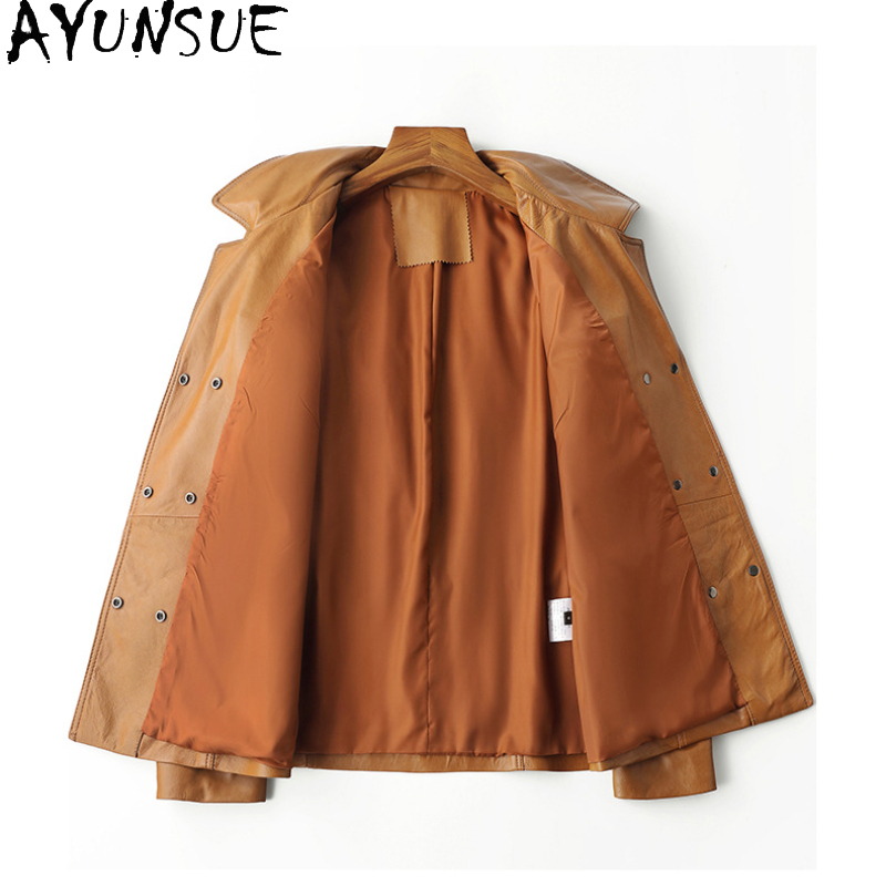 AYUNSUE หนังแกะจริงแจ็คเก็ตหนังผู้หญิงสั้นใหม่ใน Outerwears แฟชั่นฤดูใบไม้ร่วงเสื้อผ้า 2024 ผู้หญิง Slim 