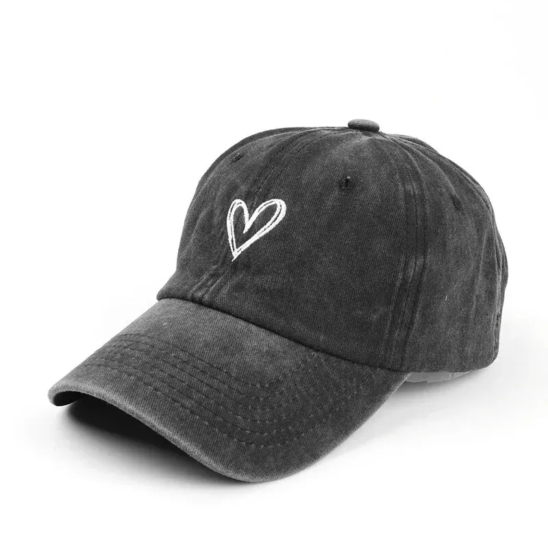Gorra de béisbol lavada con bordado de corazón de melocotón para hombre y mujer, gorro fino, suave, versátil, primavera y verano