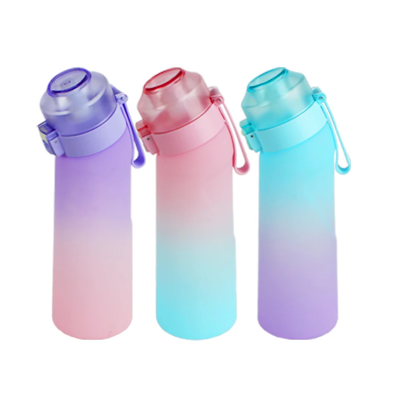 Botella de agua con sabor a aire LUSQI con 7 cápsulas de sabor, taza de plástico Tritan con pajita de moda deportiva adecuada para deportes al aire libre y Fitness