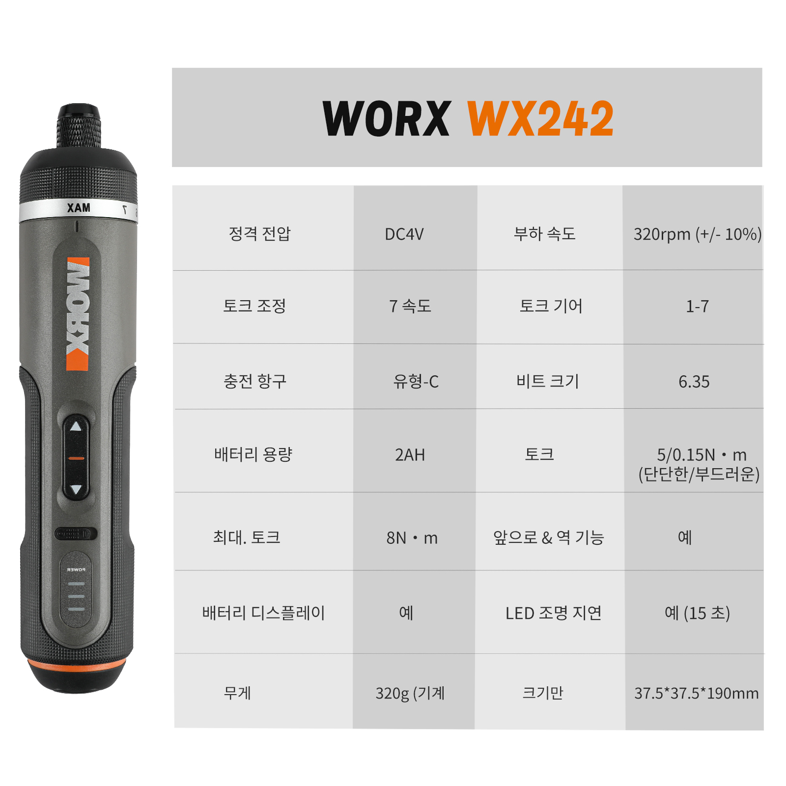 Worx 4V 전기 스크루 드라이버 세트 WX242 휴대용 스마트 무선 전원 스크류 드라이버 미니 전기 드릴 홈 수리 전동 공구