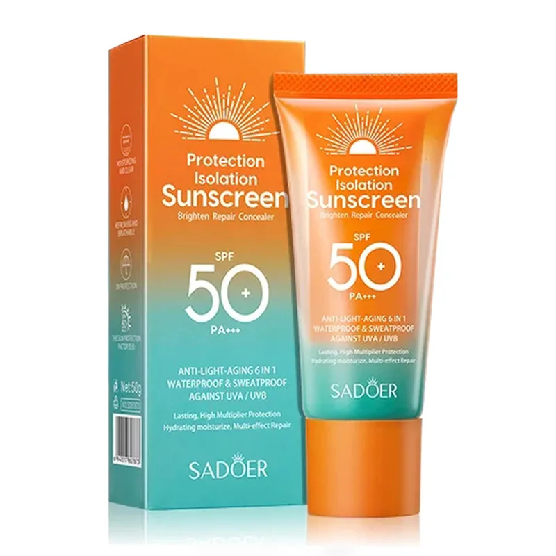 SADOER Spf 50+ Protetor solar para protetor facial Cuidados com a pele solar Tubo duplo Multi Efeito PA+++ Protetor solar facial Bloqueador solar