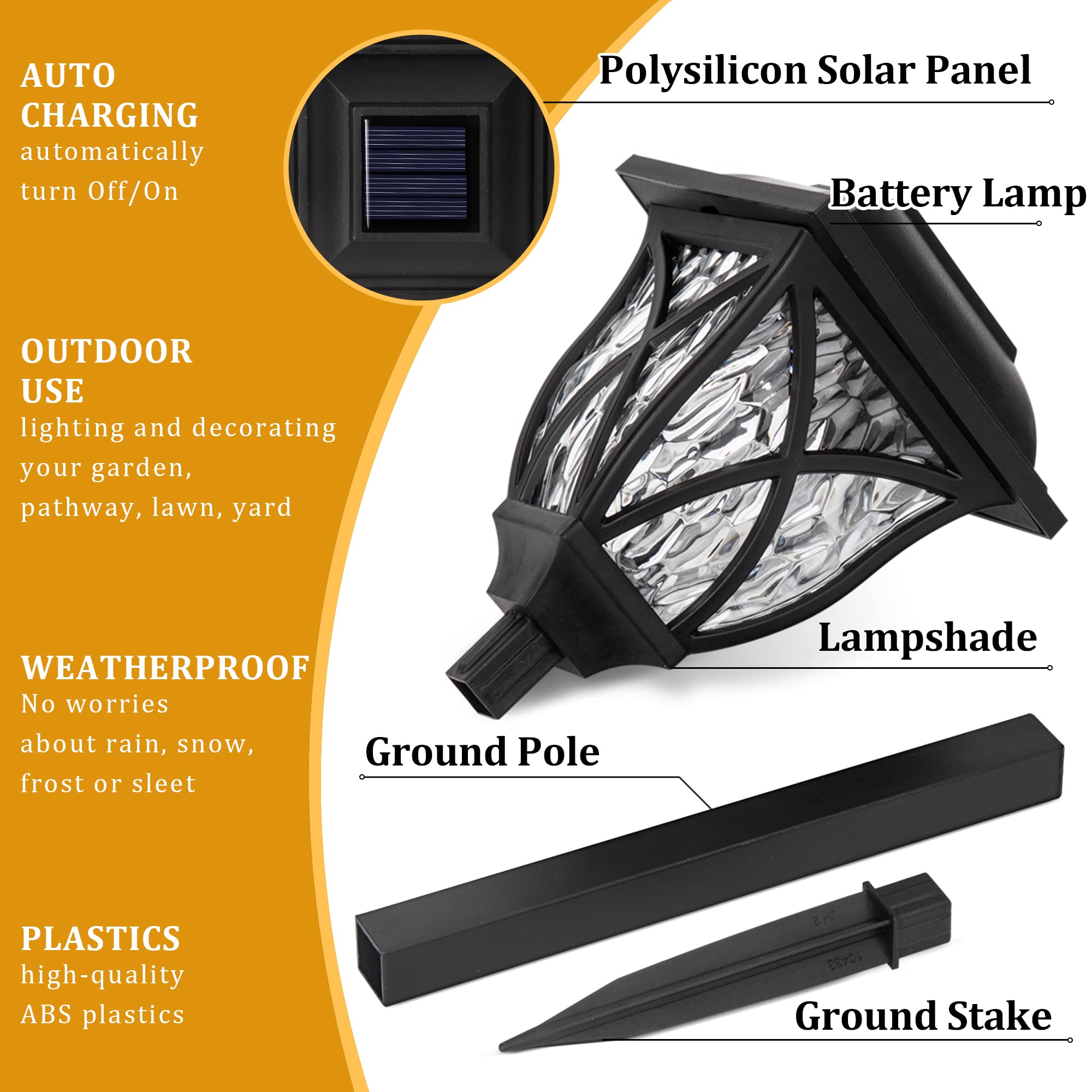 2 pçs led solar luzes do gramado ao ar livre lâmpada à prova dwaterproof água luz quente jardim pátio para passarela caminho villa luzes da paisagem