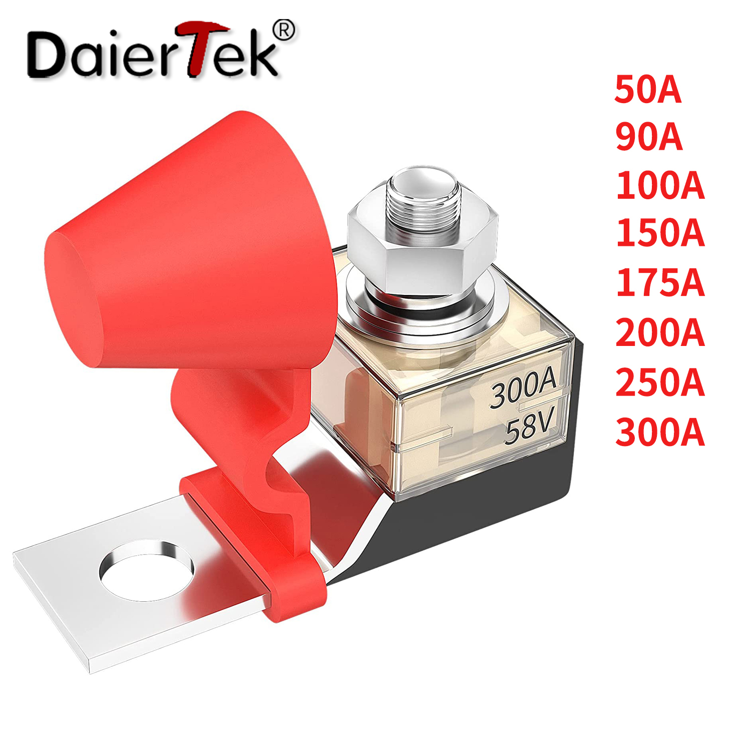DaierTek Kit de bloque de fusibles MRBF de montaje en terminal 58 V con un solo perno 5/16 "(M8) Fusible de batería nominal marino y tapa impermeable para barco