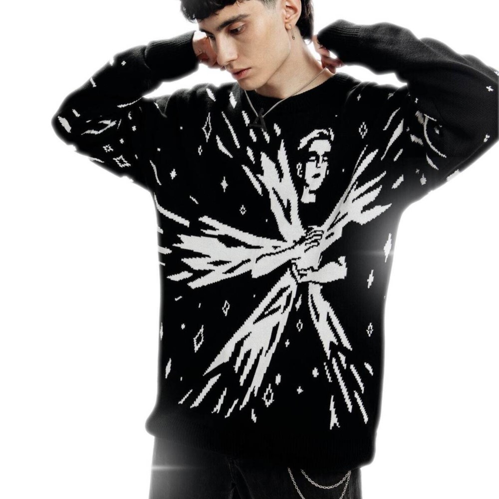 Suéter de punto Quasar abstracto de Hip Hop para hombre y mujer, Tops holgados de moda Harajuku, ropa de calle informal, jersey Y2K, ropa Vintage de los años 90