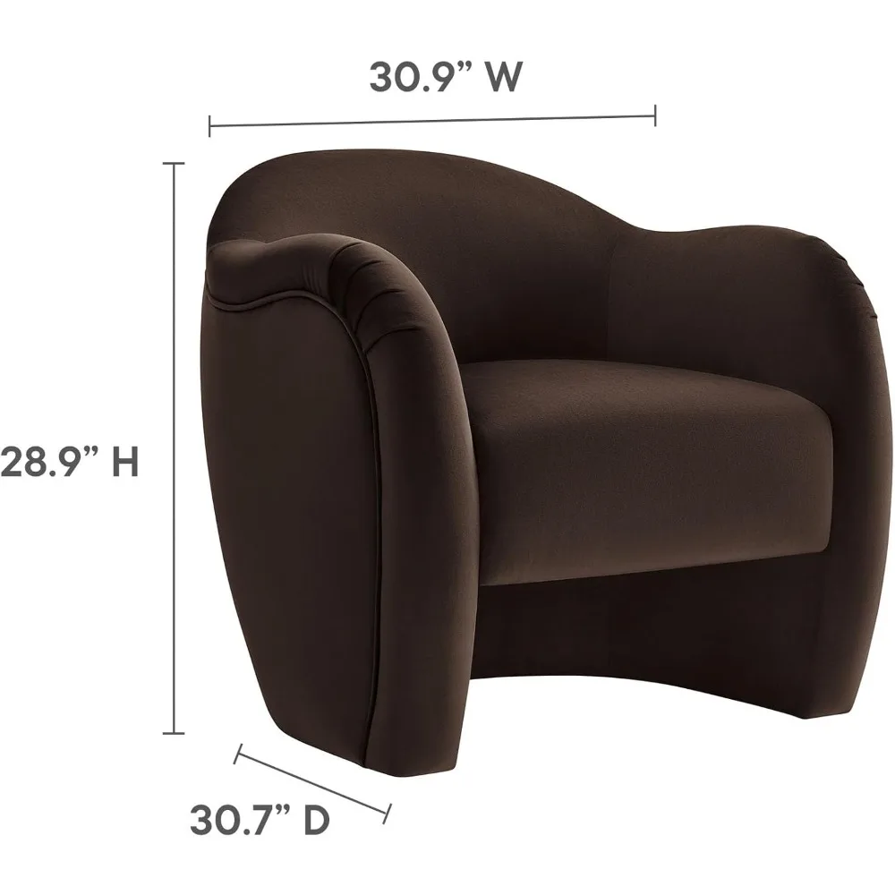 Compose Barrel Chair with Performance Velvet Fabric in Chocolate Brown – Upholstered Accent Armchair with Curved Backrest – Coz