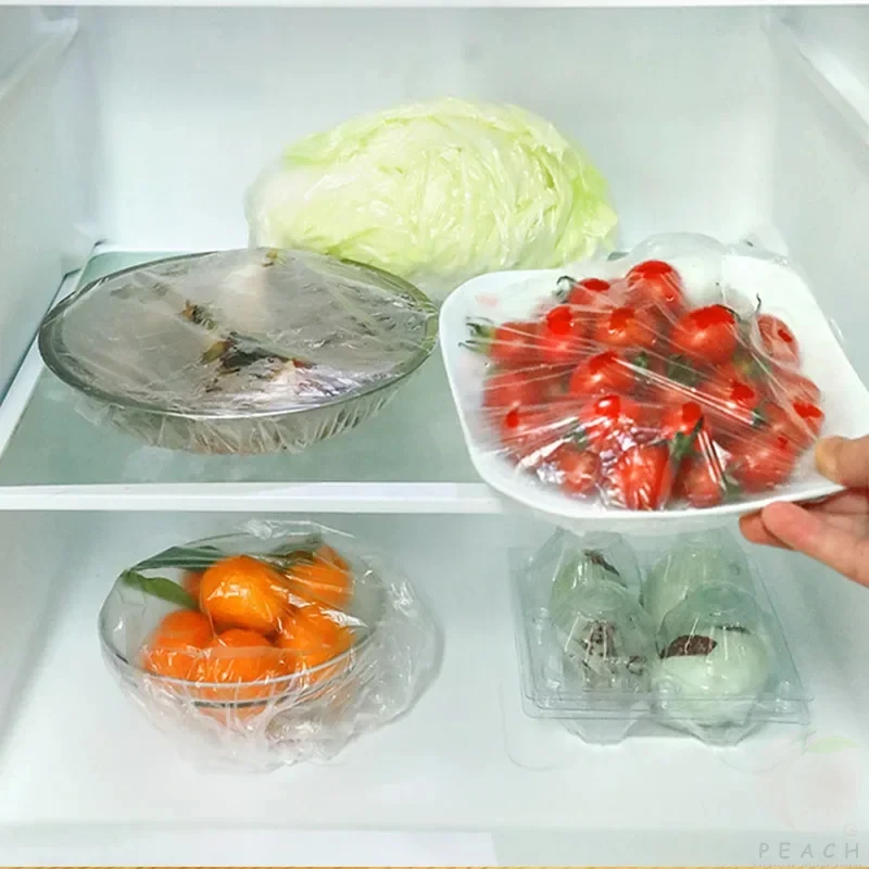 100 ชิ้นทิ้งสด,พลาสติกเก็บอาหารครอบคลุม,Reusable ชามยืดฝาปิด,ยืดหยุ่นกระเป๋า