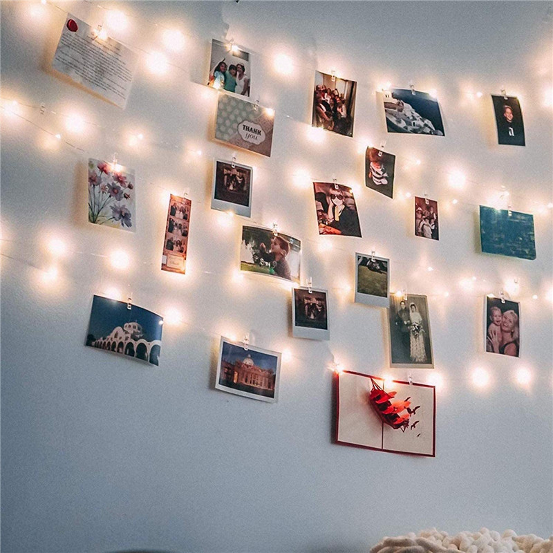 ไฟ LED String 2 M/5 M/10 M ภาพคลิปไฟ Fairy กลางแจ้ง USB แบตเตอรี่ดําเนินการต้นคริสต์มาสตกแต่ง Garland งานแต่งงาน Decor