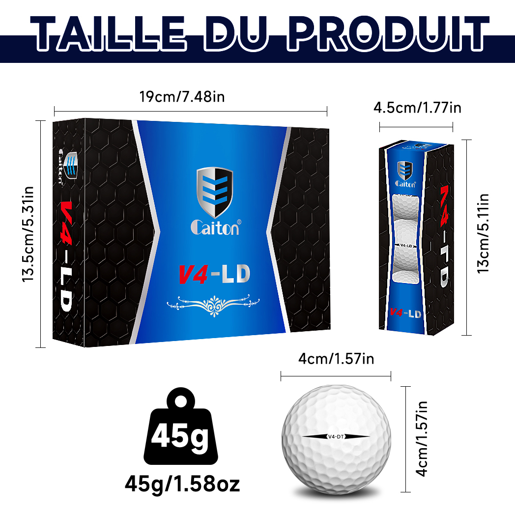 Balles de golf Caiton Pro – 4 couches, DuPont Surlyn, ajoute 30 mètres, performance de tournoi, sensation agréable (paquet de 12/6/3)