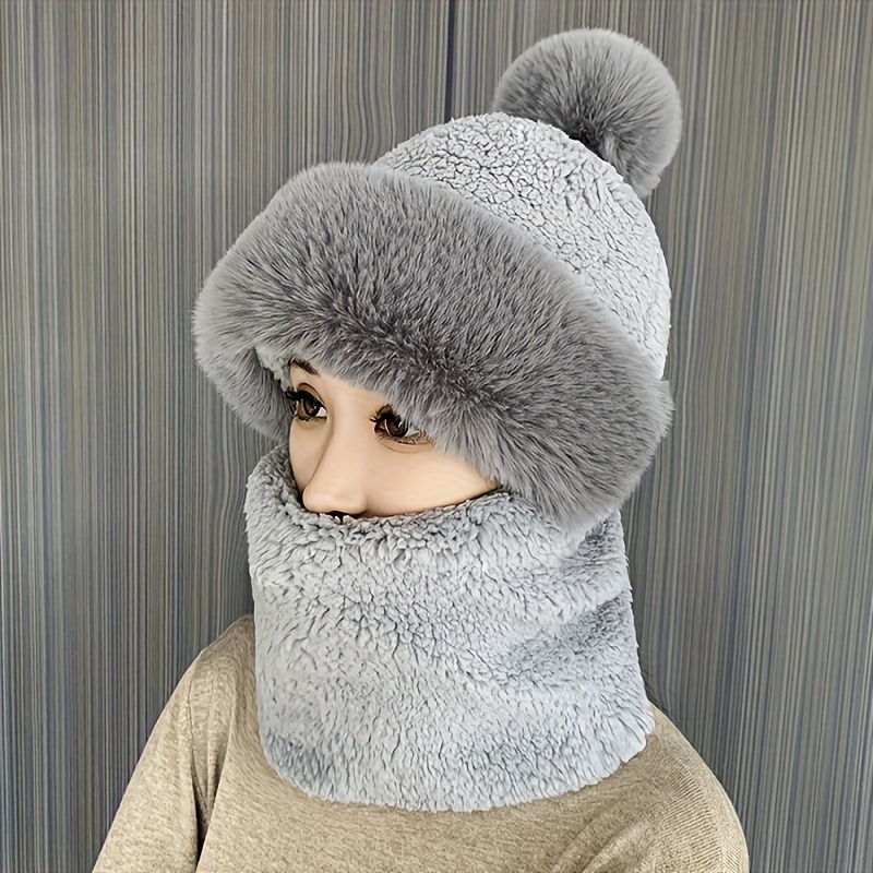 Ladies' Winter Plush Ski Hat with Earflaps - Solid Color Button Knitted Hat Suitable for Outdoor Activities in Autumn and Winter