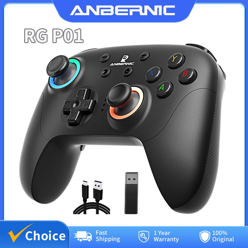 Anbernic rg p01 com fio sem fio bluetooth controlador de jogos rgb efeito hall joystick xbox jogo gamepad para pc android ios vapor