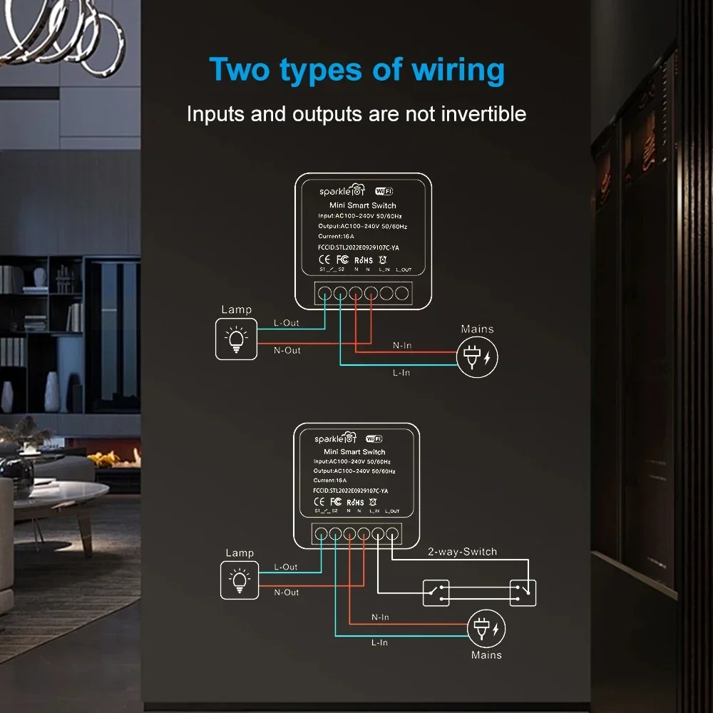 Matter 16A WiFi mini interruptor inteligente desconexión de paso salidas de Control Dual funciona con Apple HomeKit Alexa Google