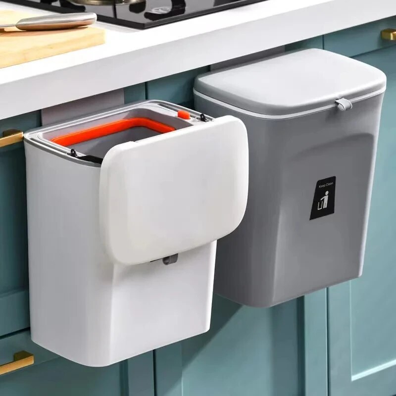 7/9l fixado na parede lata de lixo doméstico galley lixo pendurado banheiro lata de lixo com tampa alimentos lixo bin acessórios cozinha