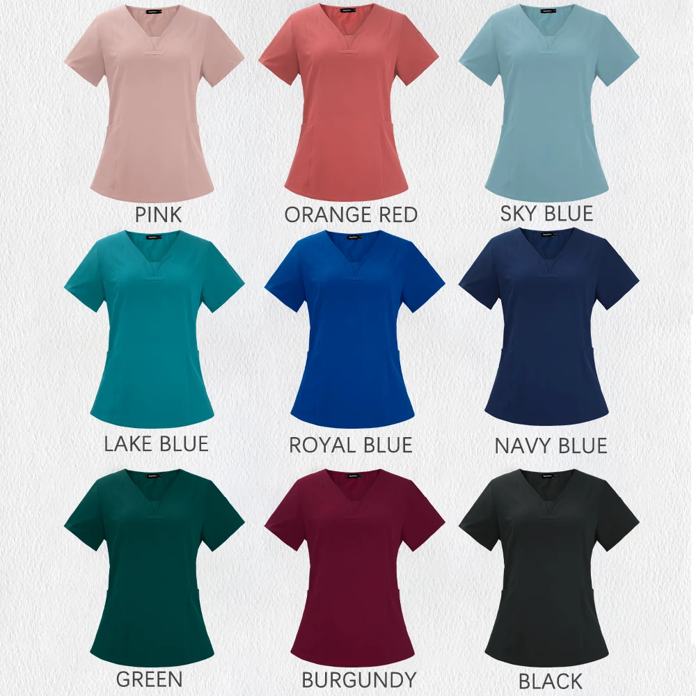 Conjunto de uniforme para enfermera, ropa de trabajo, Top y pantalón de enfermería, traje de trabajo de color sólido resistente al blanqueamiento de cloro