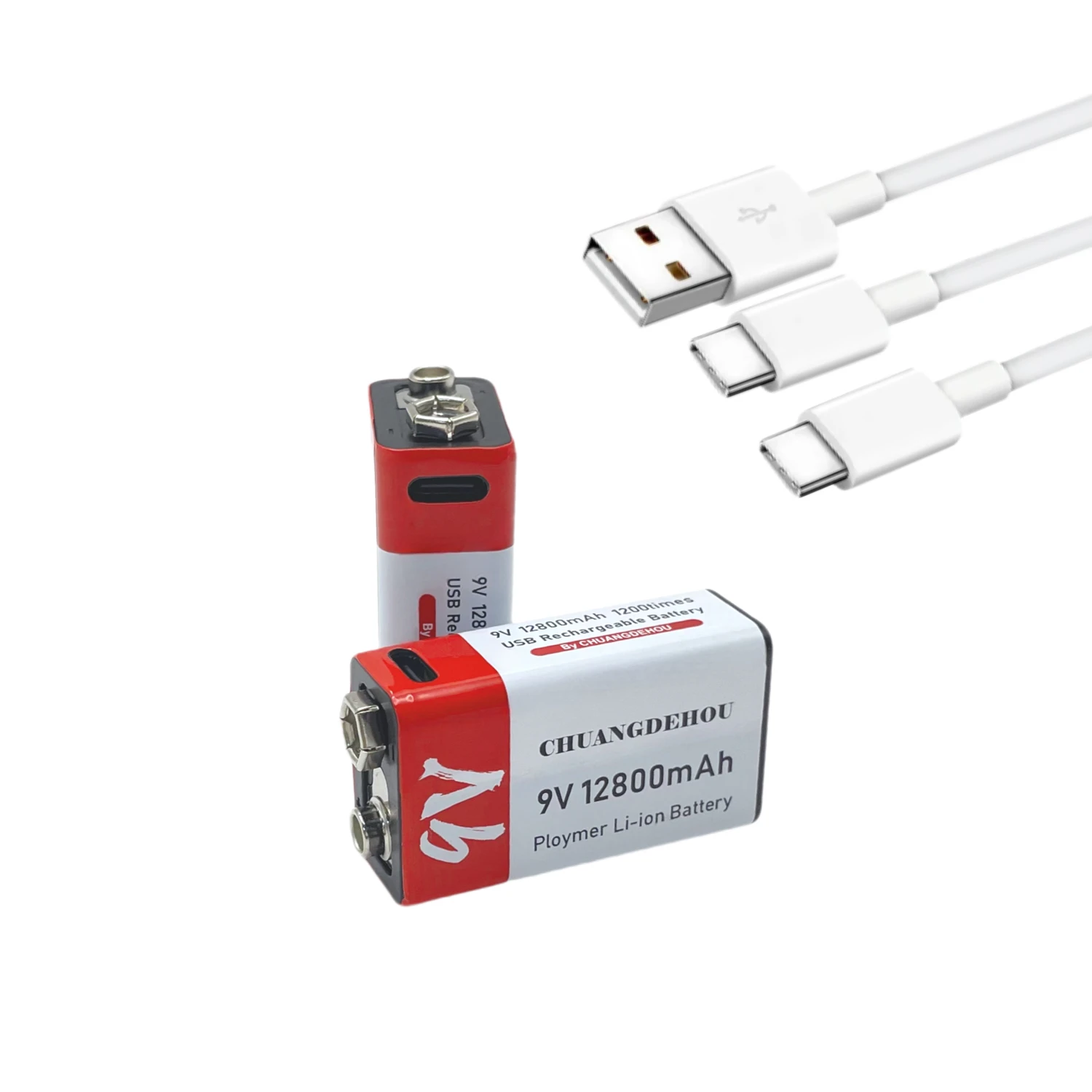 9V Lithium Battery 12800Mah Large Capacity Type-C Fast Charge Red and White Two-Color High-Value Outdoor Emergency/Remote Control Toys/Drone/Camera/Microphone Universal Safe and Durable Hot Model Best-Selling