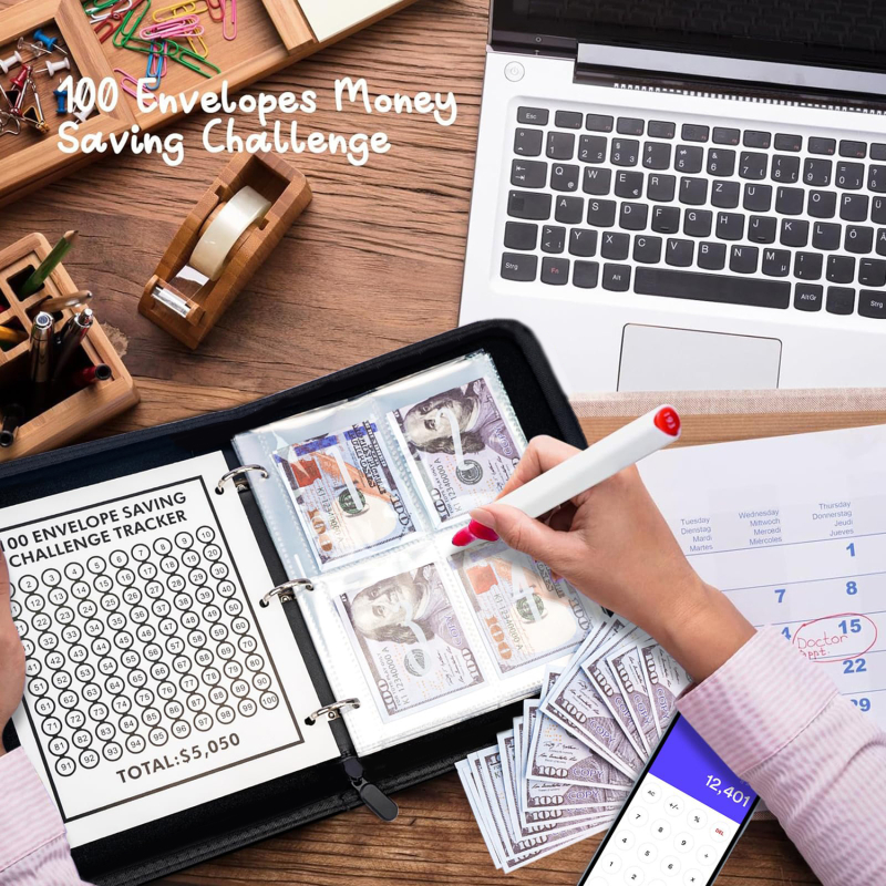 100 Day Couple's Challenge PU Leather Loose-leaf Journal Notebook Savings Book Magnetic Buckle Save Money Book Make Money Books