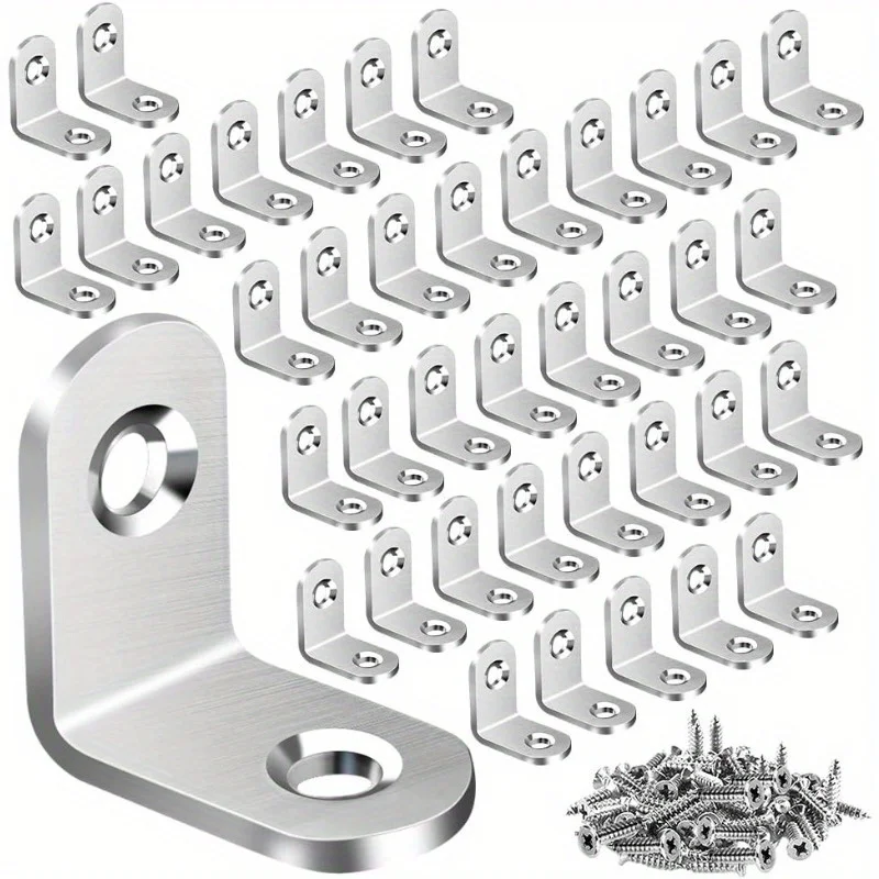 40pcs Stainless Steel L Brackets - Small Right Angle Corner Brace for Shelves, Wood Furniture, Chair, Drawer with 80pcs Screws