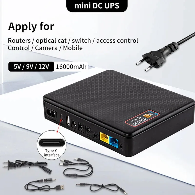 Home Mini UPS Small 5v 9v 12v Dc POE Modem Lithium Battery Bank Uninterruptible Power Supply Companies for Wifi Router Optical