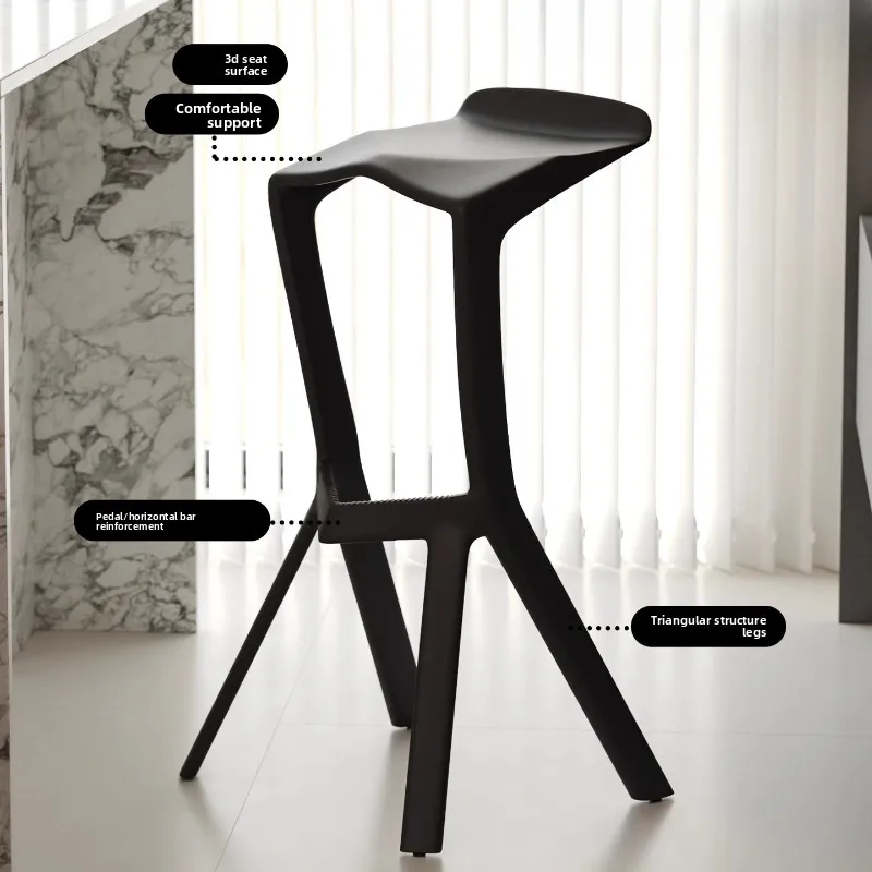 Scandinavian Modern Bar Stool, Plastic Backrest High Chair, Eco-Friendly PP Dining Stool, Geometric Shape Bar Chair for Kitchen