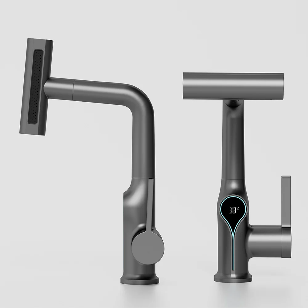 Wasserfall Temperatur Digital Display Becken Wasserhahn Lift Up Down Stream Sprayer Heißes Kaltes Wasser Waschbecken Mixer Waschen Wasserhahn Für Badezimmer