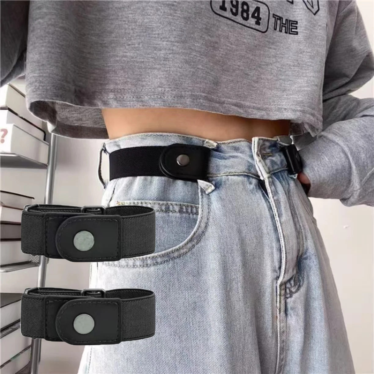 2 unids/set cinturón elástico sin hebilla para mujeres y hombres cinturón elástico Unisex para pantalones vaqueros hebilla Casual cinturón Invisible ajustable gratis
