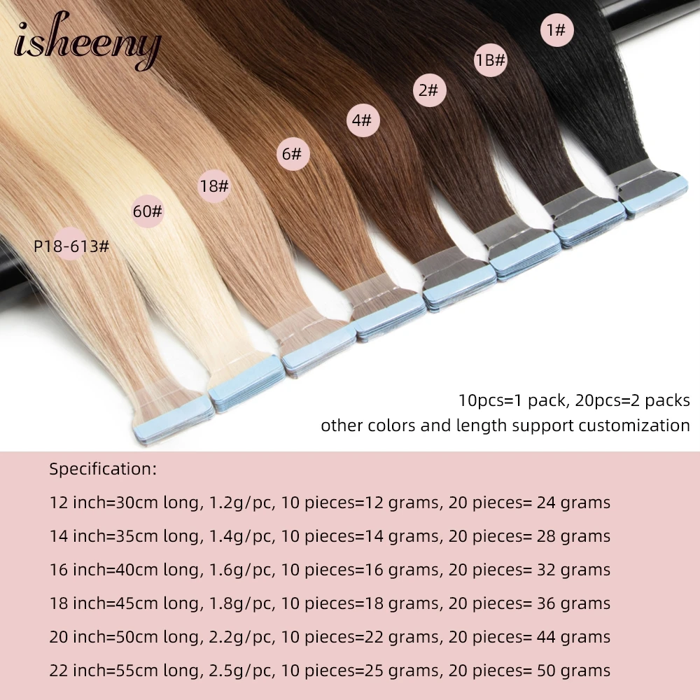 Fita nas extensões, extensão natural européia do cabelo de Isheeny humano, trama do plutônio da pele, preto e marrom, 14 "-24"