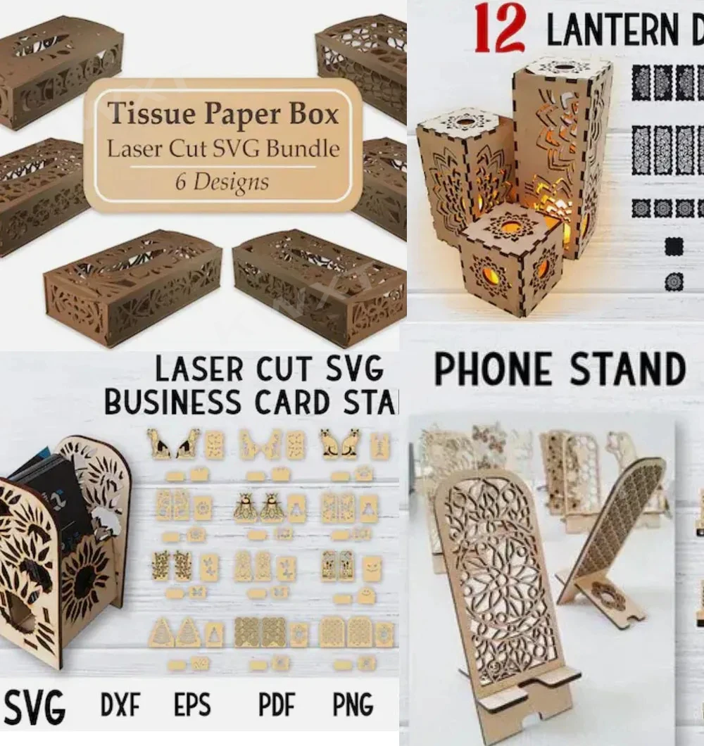 ห่อด้วยเลเซอร์435รูปแบบ SVG DXF EPS ไฟล์ CNC การแกะสลักการออกแบบแบบเวกเตอร์ของขวัญตกแต่งไฟล์ศิลปะสำหรับเลเซอร์ CNC