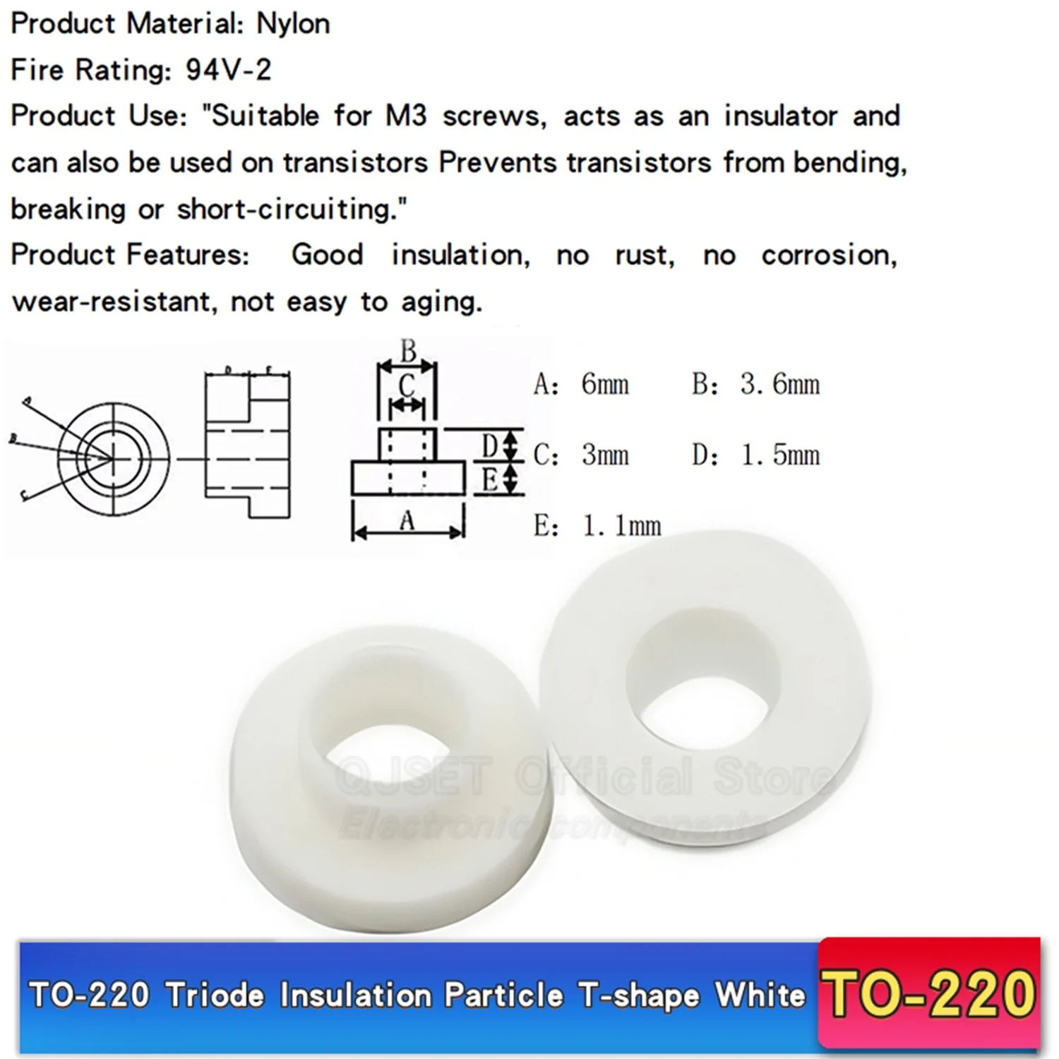 100 ชิ้นฉนวนกันความร้อนเม็ด TO-220 TO-3p TO-247 triode พิเศษ M3 สกรูฉนวนแหวนเครื่องซักผ้าหมวก t - type ทรานซิสเตอร์ปะเก็น nylon3mm