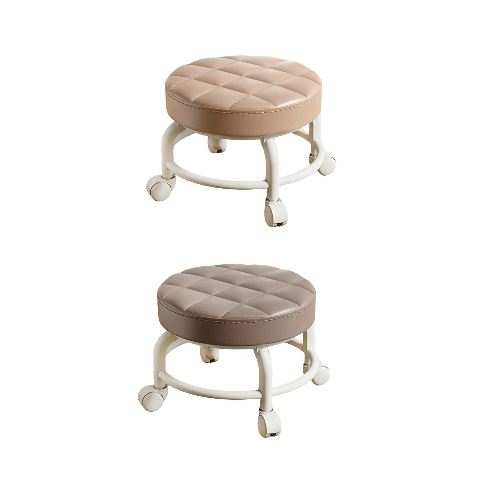 Low Rolling Stool 25x25x20cm round PU Leather Seat with Swivel Wheels Adjustable Height Kitchen Island Bar Seat