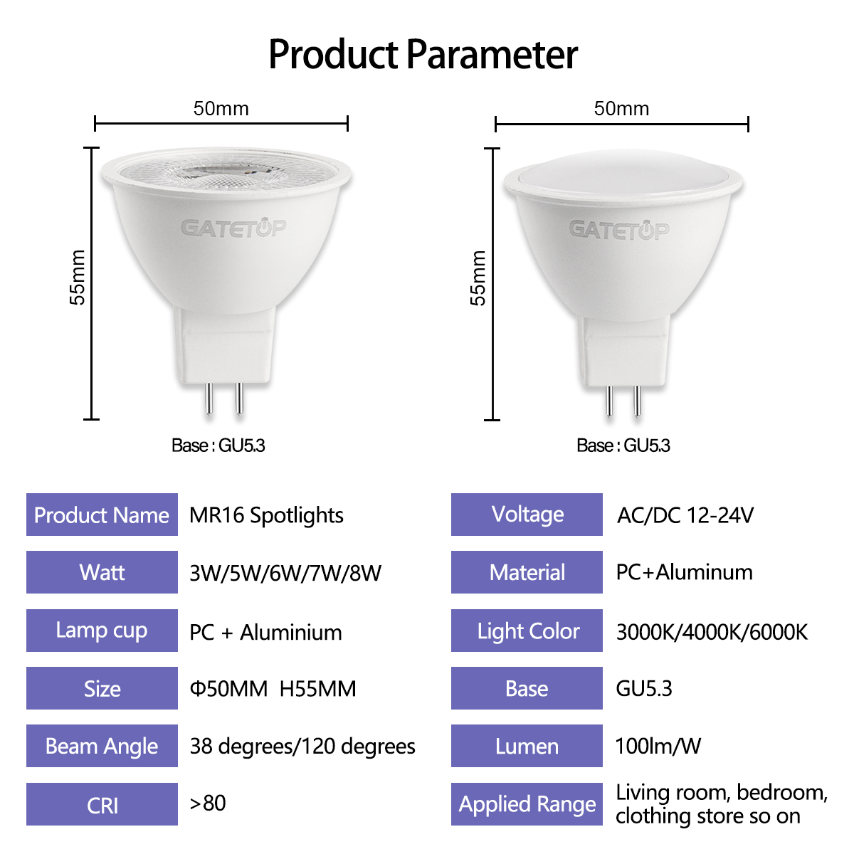1-10 stks MR16 LED Spot Lamp GU5.3 basis 6 W 600lm AC DC 12 V 24 V Bombillas Spot Light Vervangen 30 W 50 W Halogeenlamp Woonkamer