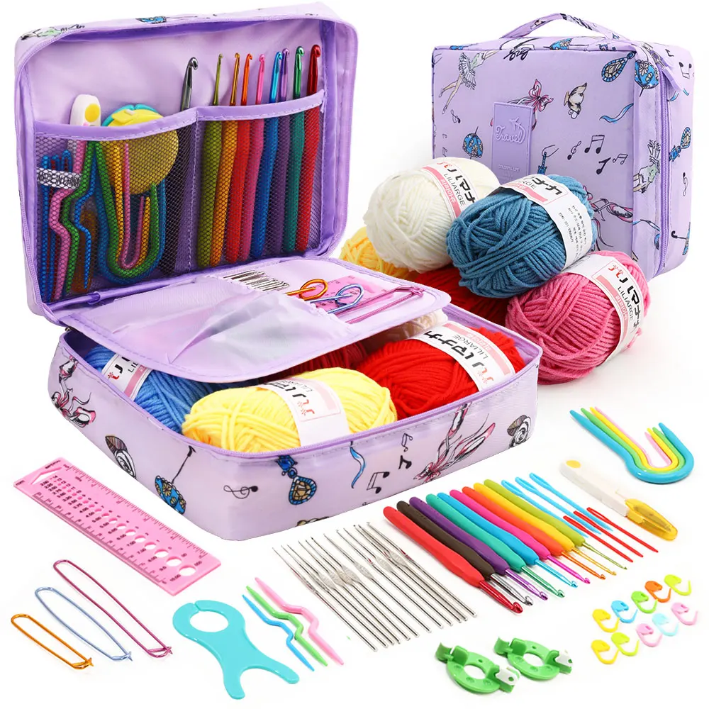 59 unids/set conjunto de ganchillo DIY Kit de ganchillo para principiantes con bolsa de almacenamiento paquete de Material herramientas portátiles de costura y almacenamiento