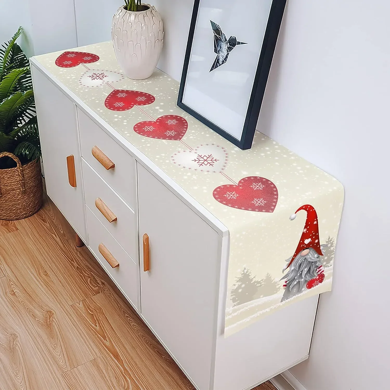 Caminos de mesa de lino con forma de corazón de amor, Gnomo de Navidad, copo de nieve, tocador, bufandas, decoración reutilizable, camino de mesa de comedor de cocina, decoración de fiesta