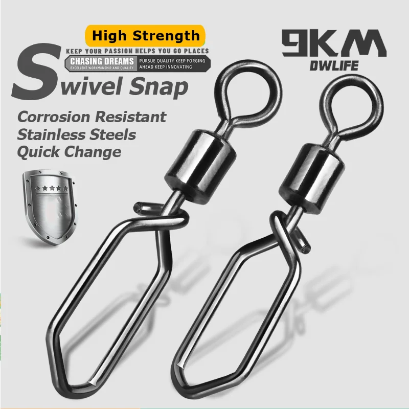 Giratorios de pesca Snap 25 ~ 100 Uds. De barril rodante de pesca de acero inoxidable, Clip de enclavamiento giratorio, conector de señuelo de pesca para agua salada