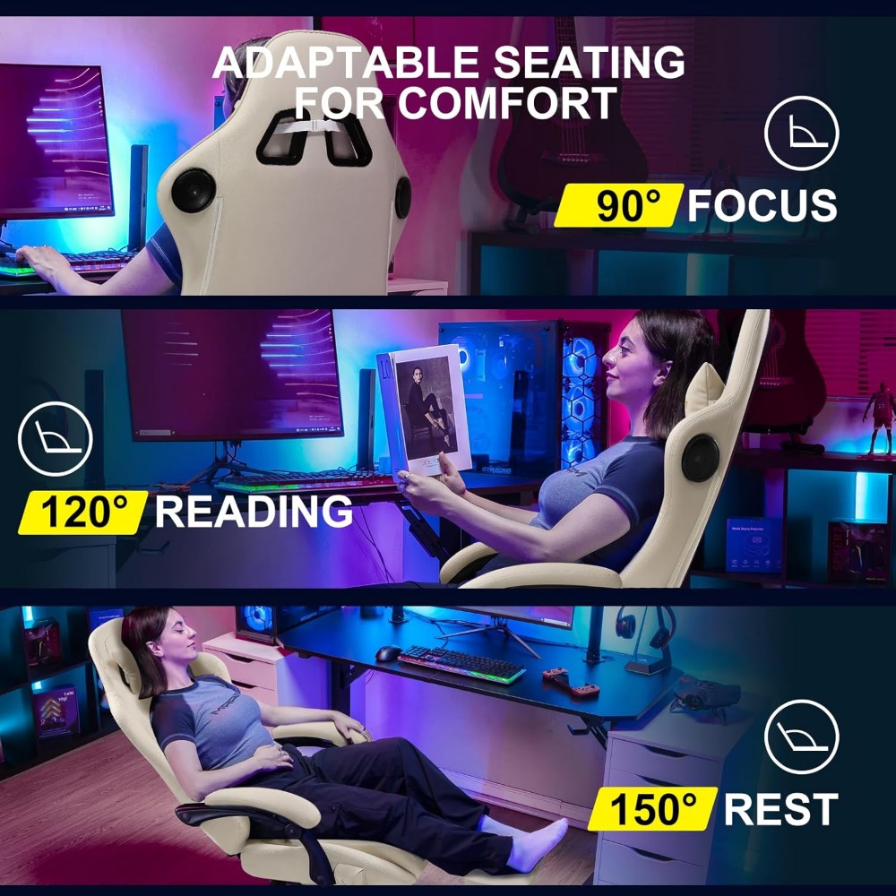 Gaming Chair, Computer Chair with Footrest and Bluetooth Speakers, High Back Ergonomic Gaming Chair