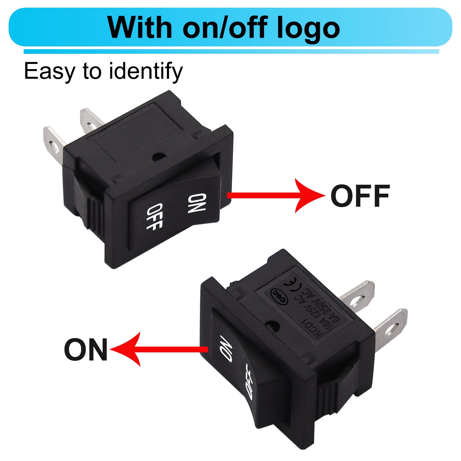 5PCS Latching Rocker Switch ON/Off 2 Pin 2 Position SPST Car Auto Boat Square Rocker Toggle Switch with Pre-Wired AC 10A/125V 6A