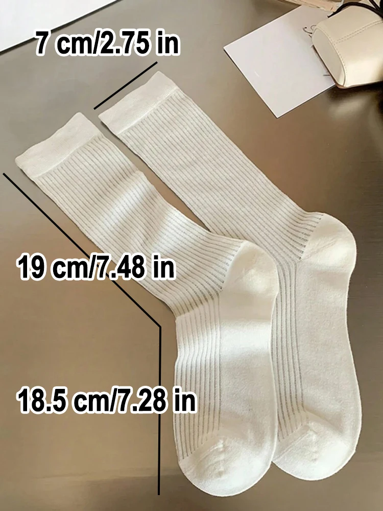 4/8 pares de calcetines de pierna media a pequeña para mujer, calcetines hasta la rodilla, calcetines negros, blancos, grises, calcetines apilados transparentes de estilo dulce fino de verano