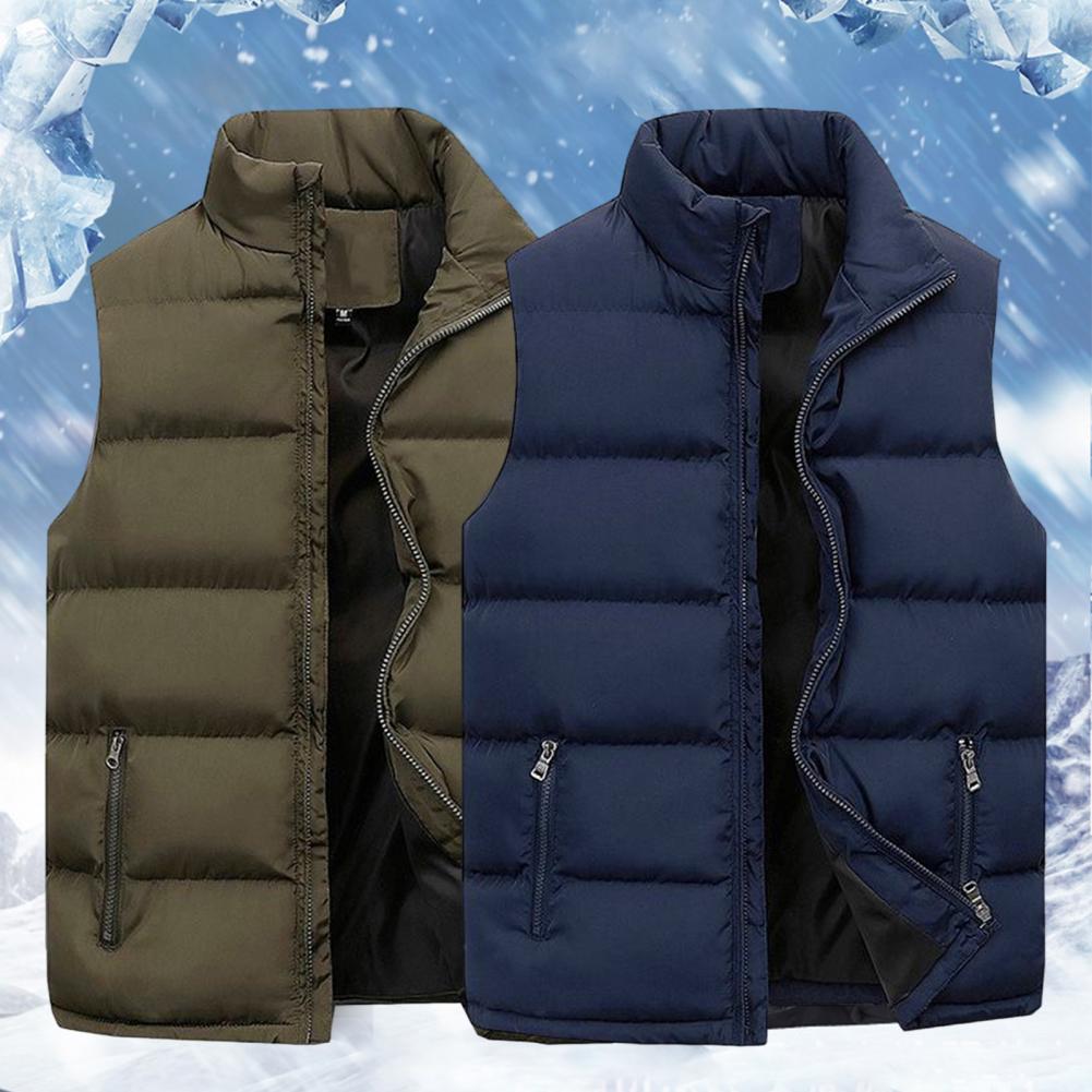 Popular abrigo sin mangas Otoño Invierno hombres chaleco chaqueta espesar bolsillos chaleco recto chaqueta a prueba de viento
