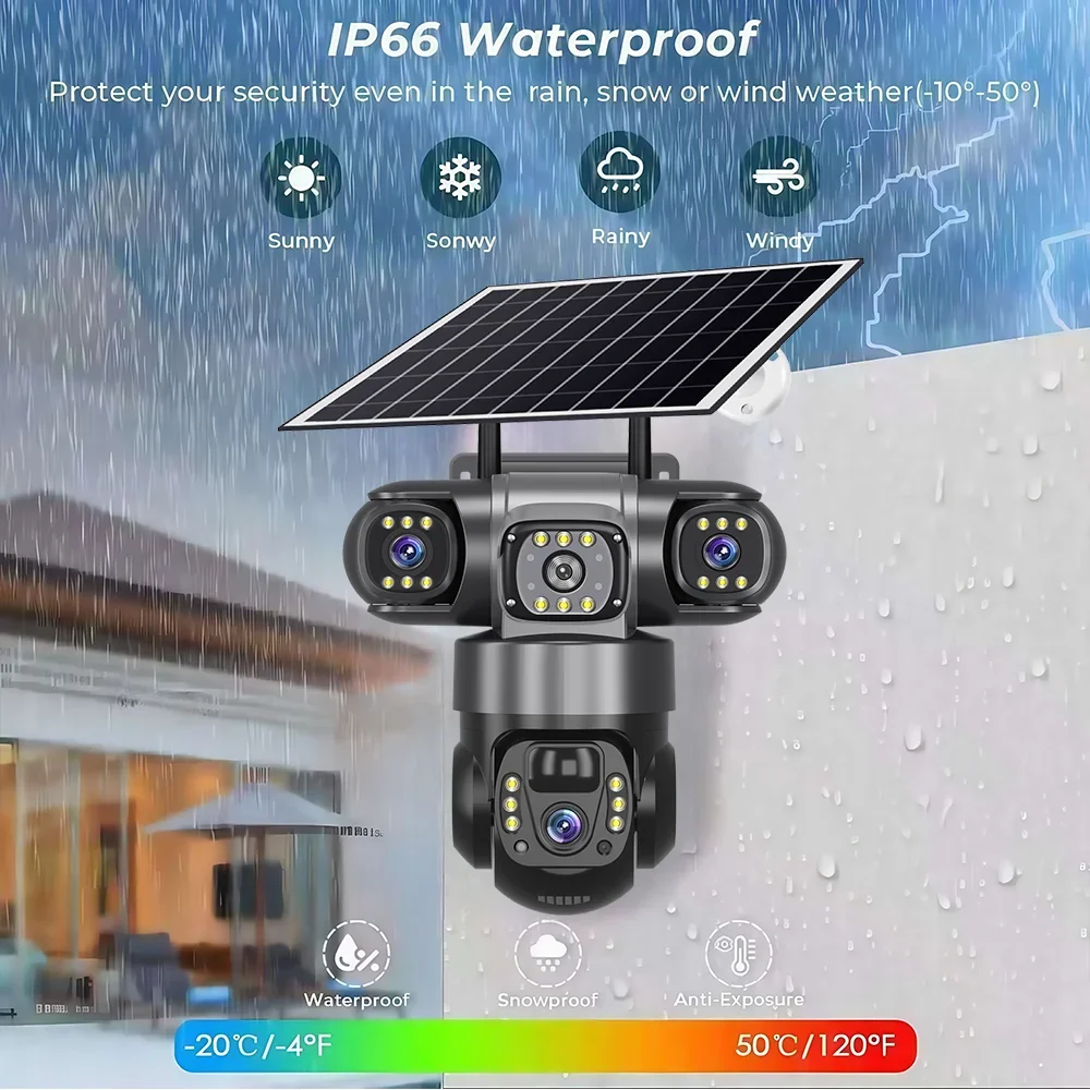 V380 Pro 3 lenti IP Telecamera solare HD 15 MP Esterna Impermeabile CCTV Visione notturna Telecamera audio bidirezionale Monitoraggio mobile Telecamera IP 4G
