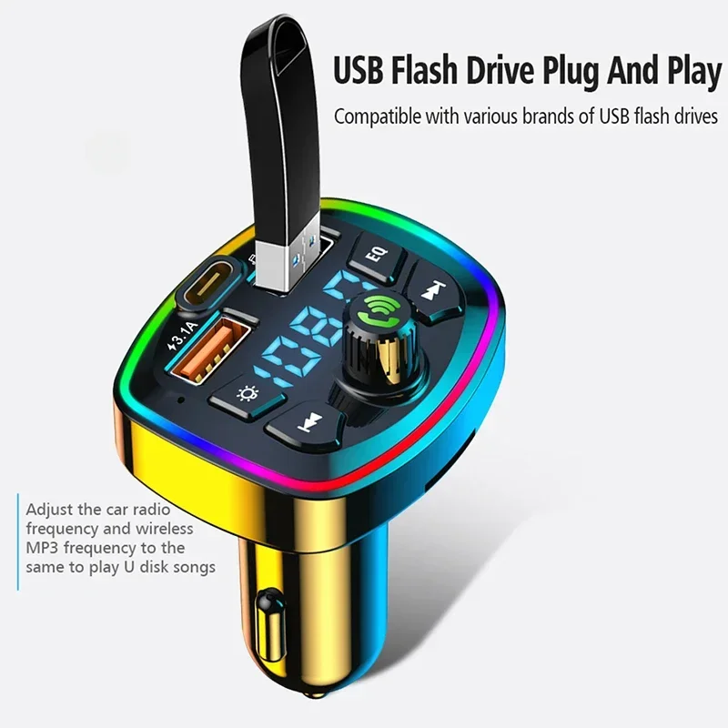 Multifuncional carro mp3 player estação de carga sem fio carro transmissor fm 3.1a porta usb dupla pd carregamento rápido