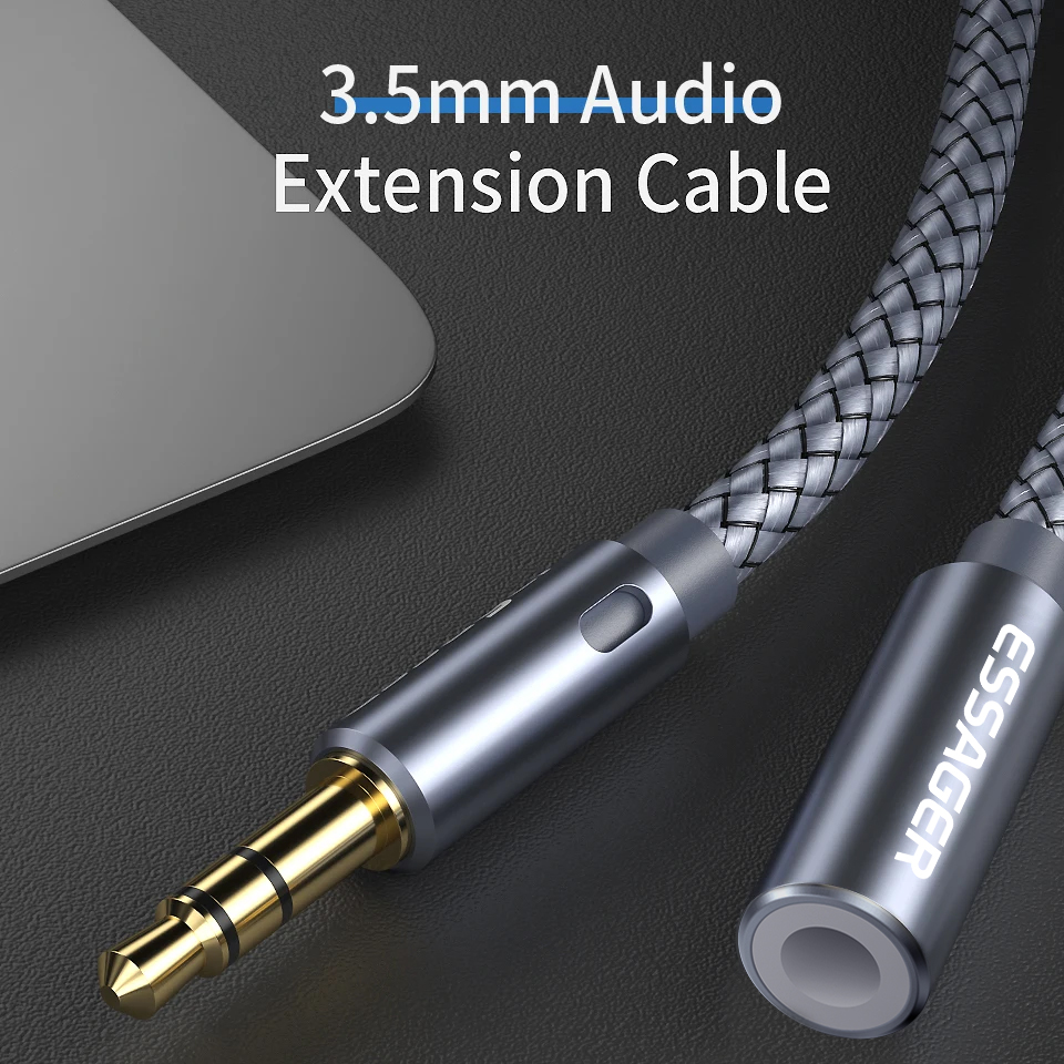 Essager Cable de extensión para auriculares Jack Cable auxiliar de Audio de 3,5mm Cable extensor de altavoz divisor hembra de 3,5mm para adaptador de auriculares
