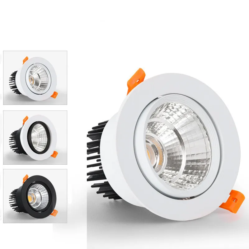 Luz descendente LED regulable integrada, focos de luz de techo COB con ángulo ajustable, 7W, 9W, 12W, 15W, 18W, AC85-260V giratorio, iluminación interior