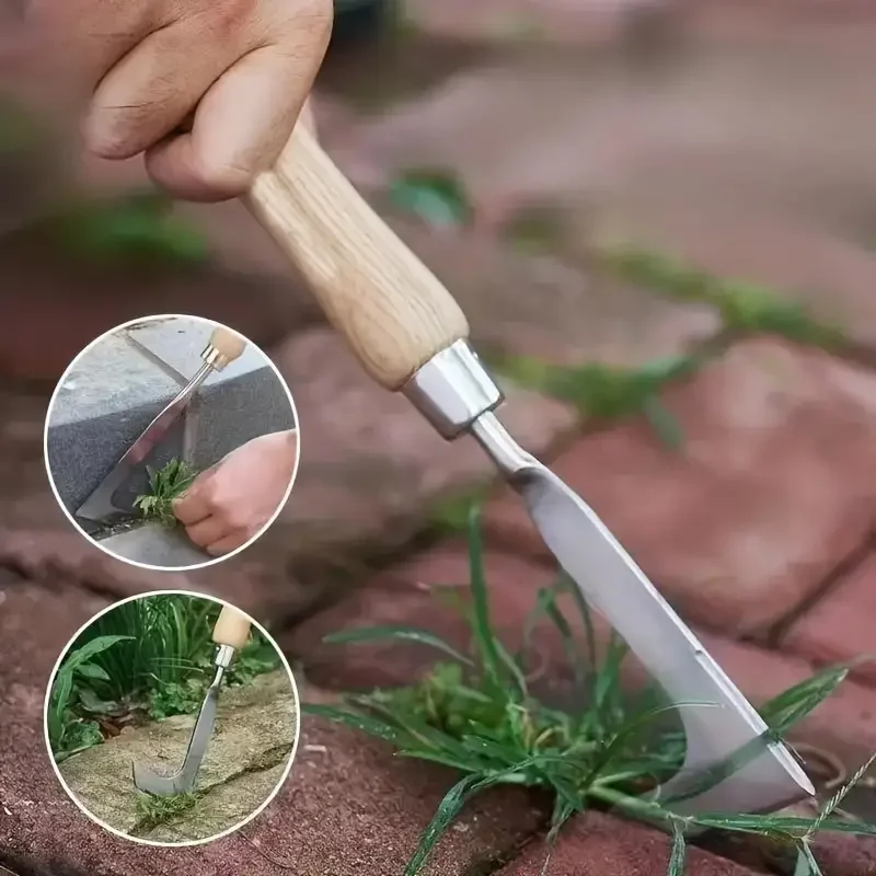 Manico in legno in acciaio inossidabile Sarchiatore da giardino Diserbo a mano Rimozione Taglierina Estrattore Strumenti Multifunzione Weeder Attrezzi da giardino per trapianto