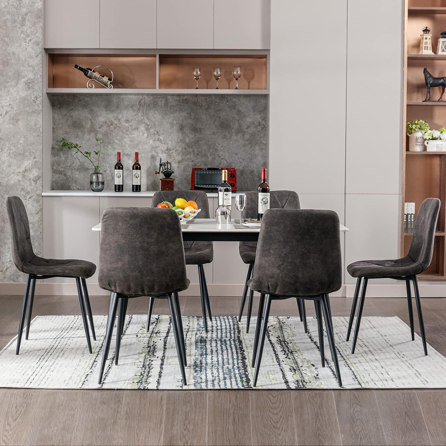 Hand Set of 6 Dining Chairs for Dining Room Living Room, Vintage Faux Suede Dining Chairs with Backrest Upholstered Seat