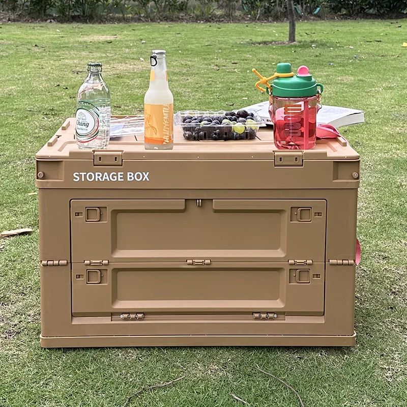 Scatola portaoggetti da campeggio, organizer per bagagliaio, scatola da campeggio per picnic, panca da esterno pieghevole per auto e tagliere