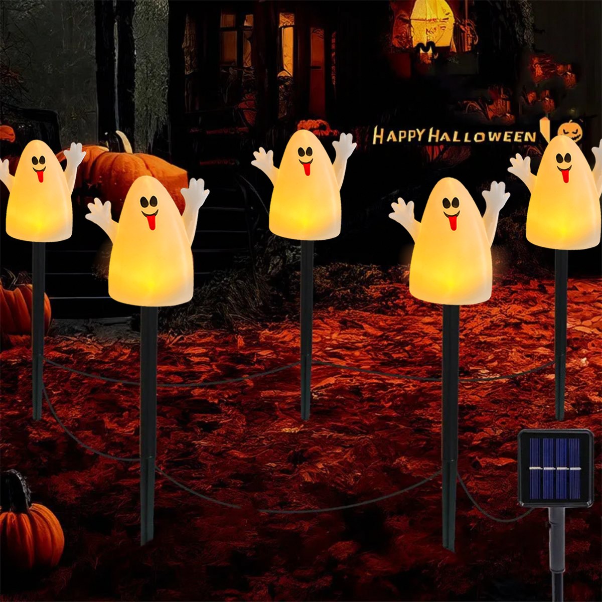 5 teile/satz Kürbis oder Geist Solar Powered Halloween Gruselige Landschaft Licht Mit 8 Beleuchtung Modi Für Haus Garten Hof Terrasse decor