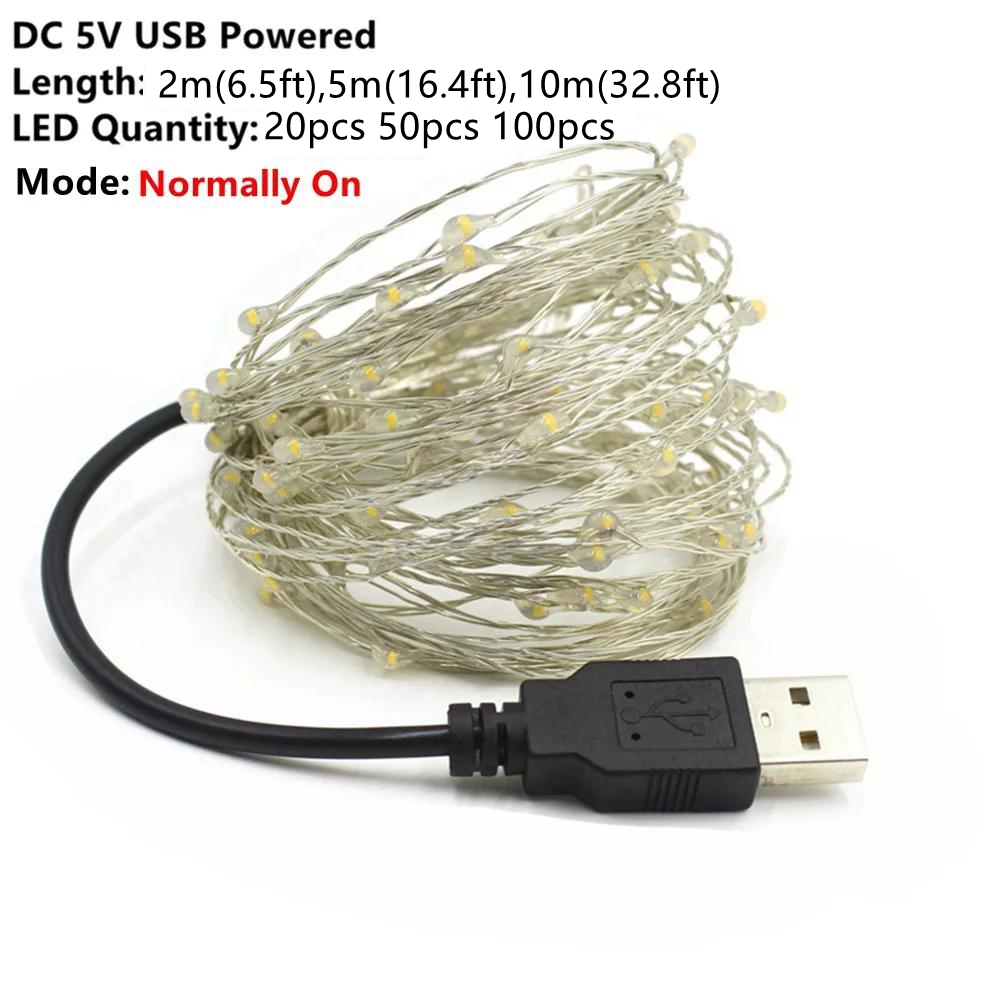 Paquete de 4 guirnaldas de luces LED con enchufe USB, guirnaldas de luces de cobre alimentadas para fiesta, boda, habitación interior, decoración de luces de árbol de Navidad