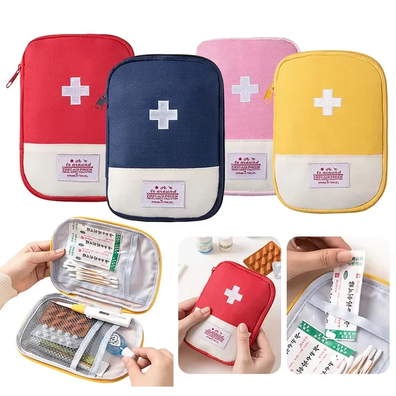 Bolsa de medicina de viaje bolsa almacenamiento de pastillas artículos esenciales para exteriores bolsa de supervivencia de emergencia Mini botiquín de primeros auxilios bolsa de almacenamiento portátil para el hogar