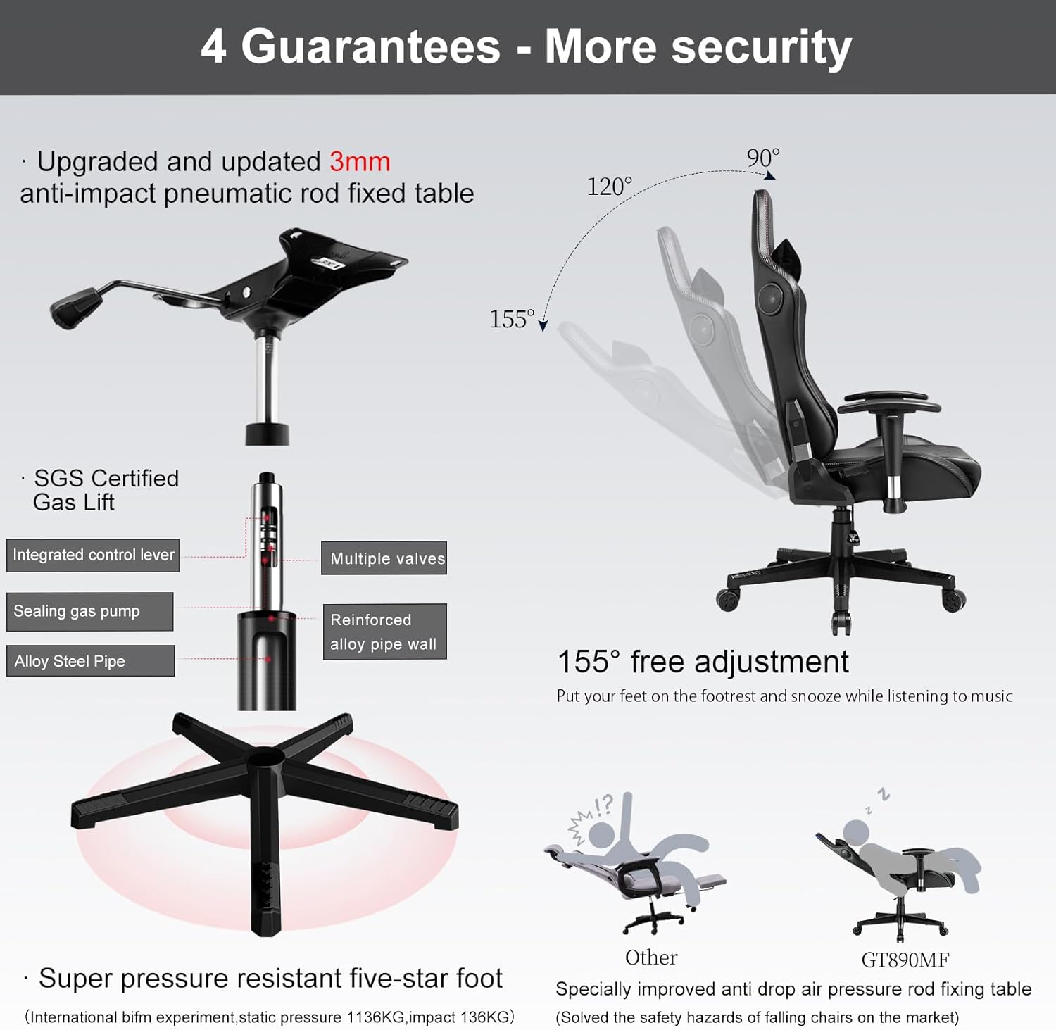GTRACING Gaming Chair with Speakers Bluetooth Music Video Game Chair Audio Ergonomic Design Heavy Duty Office Computer
